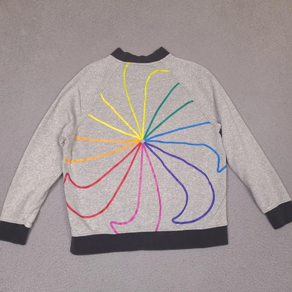 Nike Sweatshirt Jacket‎ Womens Large Gray Pinwheel Colorful Snap Button